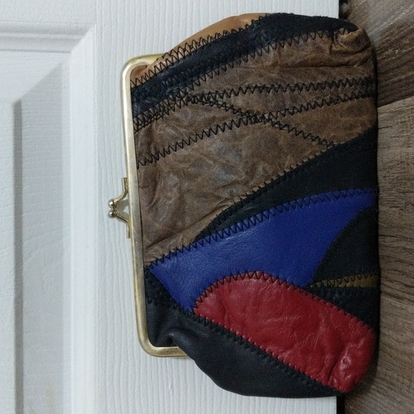 #59.VTG Quilted Leather Multicolor Snap Top Wallet - Picture 2 of 9